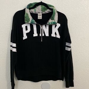 PINK-Black 1/4 zip sweater with tropical collar- Size Small